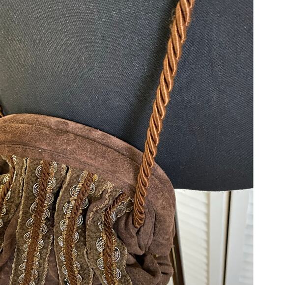 BRIZZOLARI Brown SUEDE Leather‎ CROSSBODY Tassel Purse Made in Italy - Picture 6 of 10